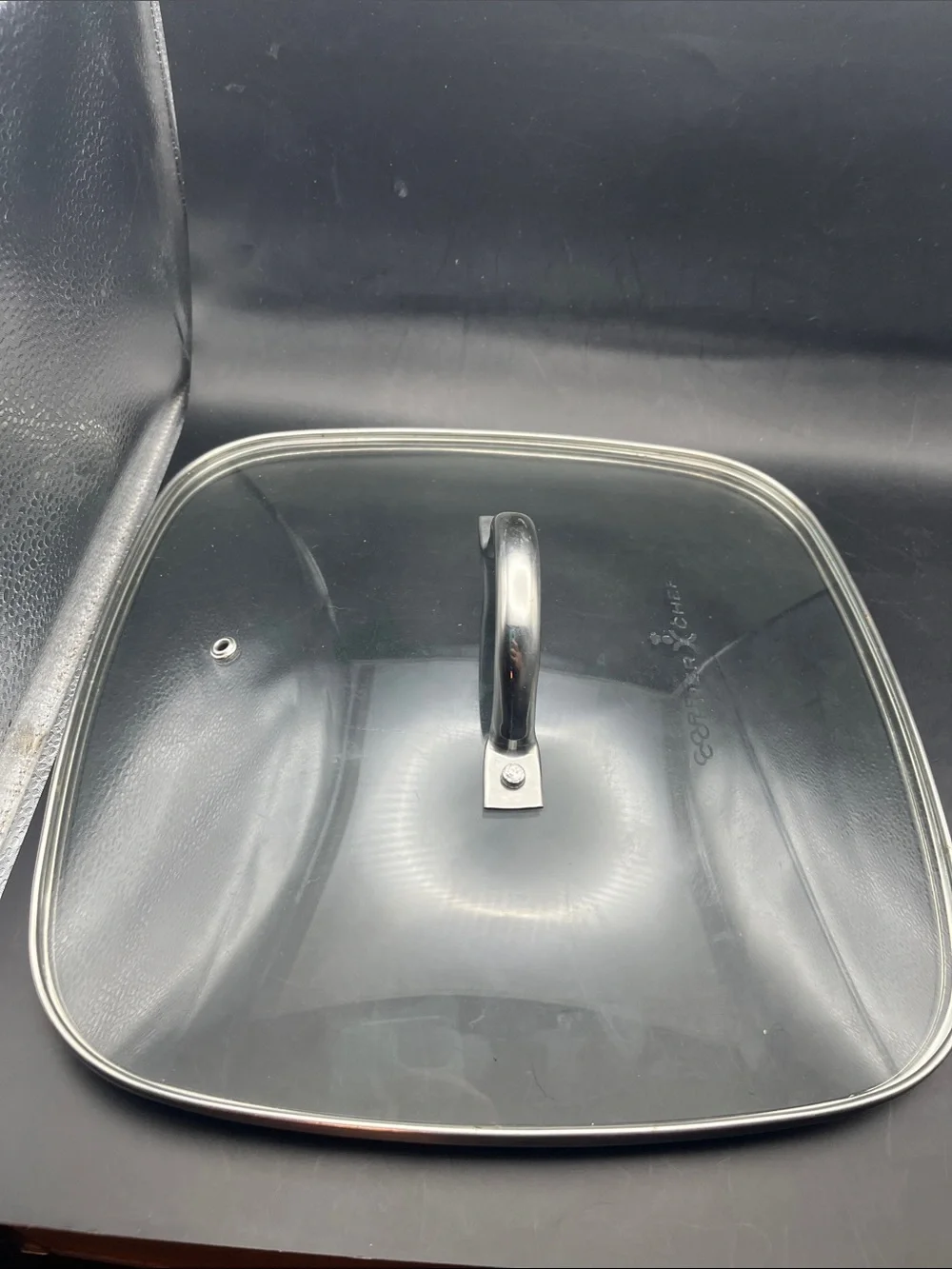 11.5” x 11.5” Copper Chef Clear Glass Square Fry Pan Lid with Chrome Handle
